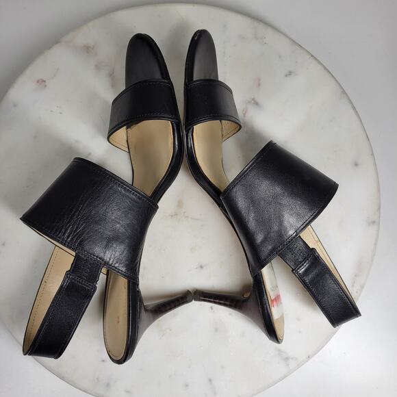 Coach Marla Slingback Heels Womens 7 Black Leather Turn Lock Open Toe Sandals - Picture 12 of 16